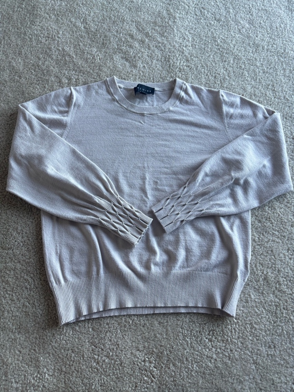 Premise Light Beige Crewneck Sweater with Diamond-Knit Cuffs